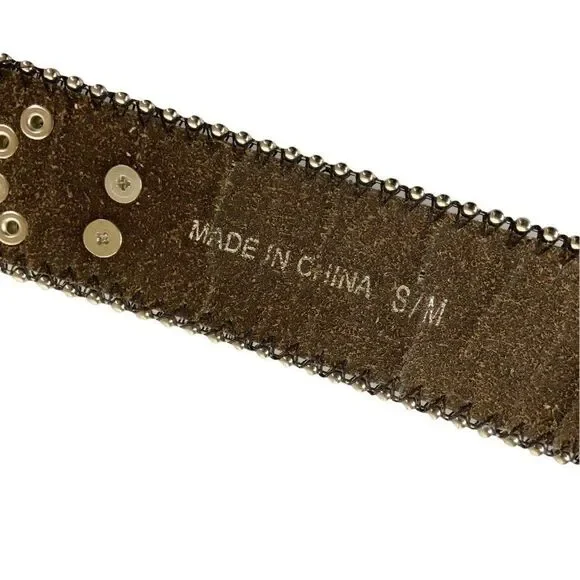 Ladies Western Rhinestone Belt Size S/M Brown Faux Leather Crosses Bling Cowgirl - Picture 4 of 4